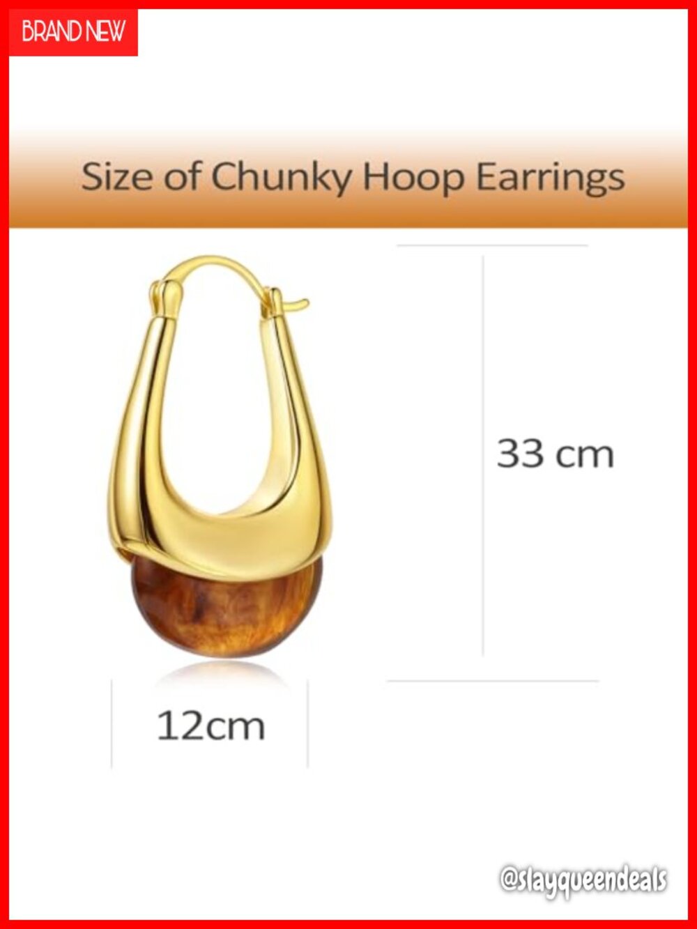 Vintage Chunky Gold Hoops Earrings, Resin Gemstone Drop Dangle - Picture 4 of 5
